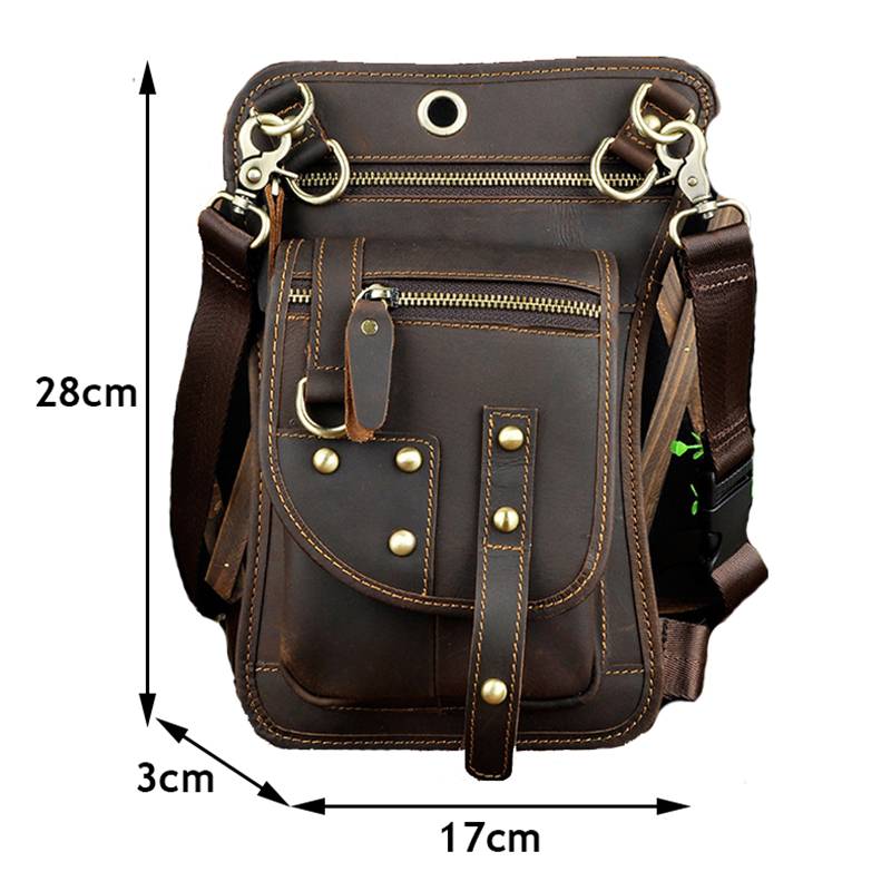 ERON Motorcycle Men Waist Belt Genuine Leather Thigh Messenger Bag  