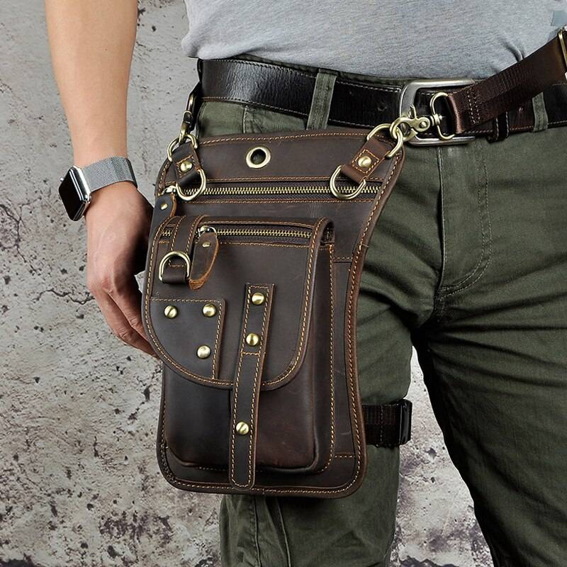Norbinus Motorcycle Men Waist Bag Belt Fanny Packs Genuine Leather Thigh Drop Leg Bag Male Shoulder Messenger Bag Hip Hook Pouch