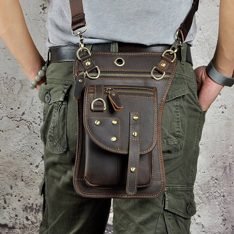 Norbinus Motorcycle Men Waist Bag Belt Fanny Packs Genuine Leather Thigh Drop Leg Bag Male Shoulder Messenger Bag Hip Hook Pouch
