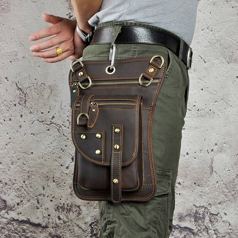 Norbinus Motorcycle Men Waist Bag Belt Fanny Packs Genuine Leather Thigh Drop Leg Bag Male Shoulder Messenger Bag Hip Hook Pouch
