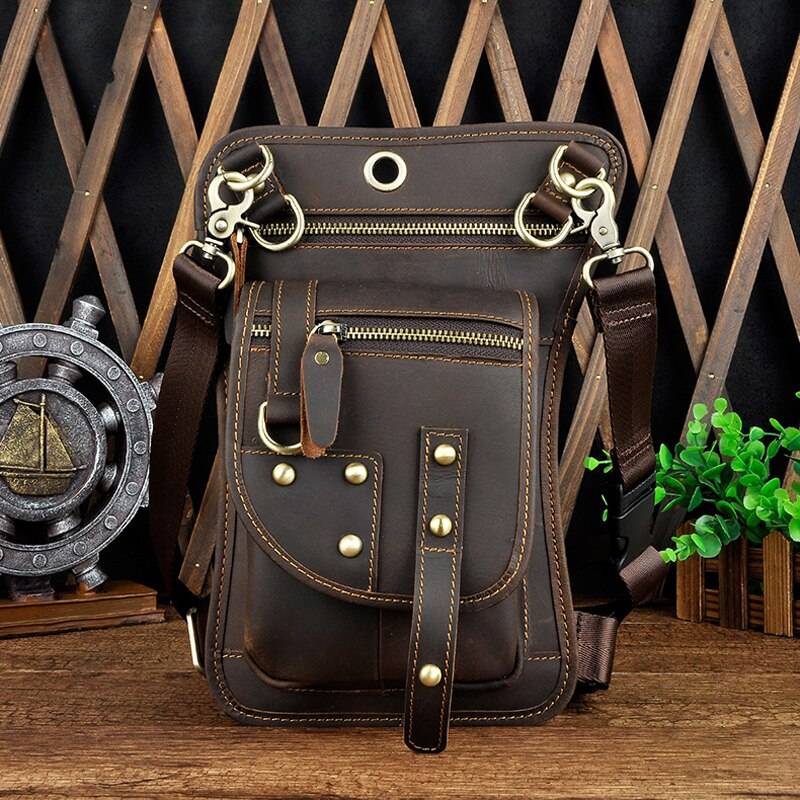 Norbinus Motorcycle Men Waist Bag Belt Fanny Packs Genuine Leather Thigh Drop Leg Bag Male Shoulder Messenger Bag Hip Hook Pouch