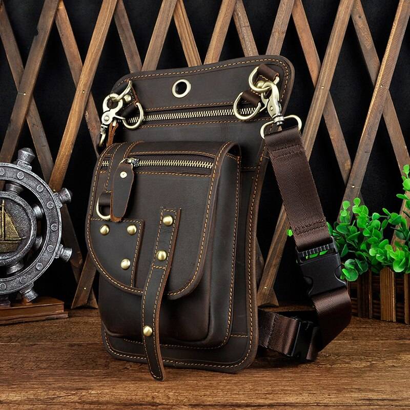 Norbinus Motorcycle Men Waist Bag Belt Fanny Packs Genuine Leather Thigh Drop Leg Bag Male Shoulder Messenger Bag Hip Hook Pouch