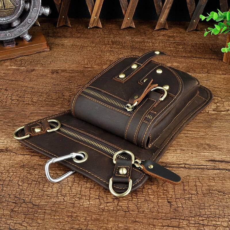 Norbinus Motorcycle Men Waist Bag Belt Fanny Packs Genuine Leather Thigh Drop Leg Bag Male Shoulder Messenger Bag Hip Hook Pouch