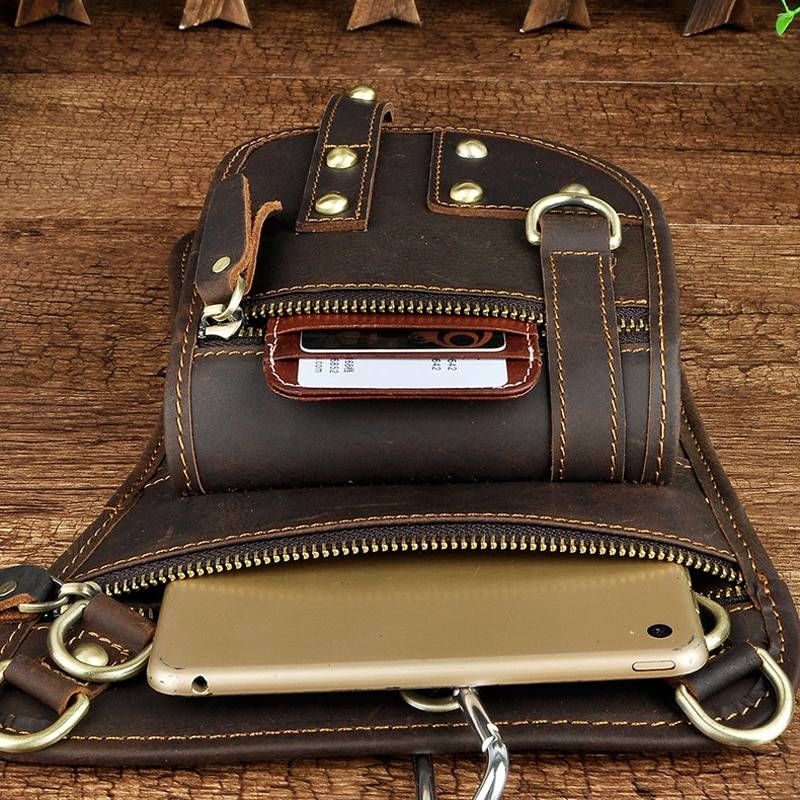 Norbinus Motorcycle Men Waist Bag Belt Fanny Packs Genuine Leather Thigh Drop Leg Bag Male Shoulder Messenger Bag Hip Hook Pouch