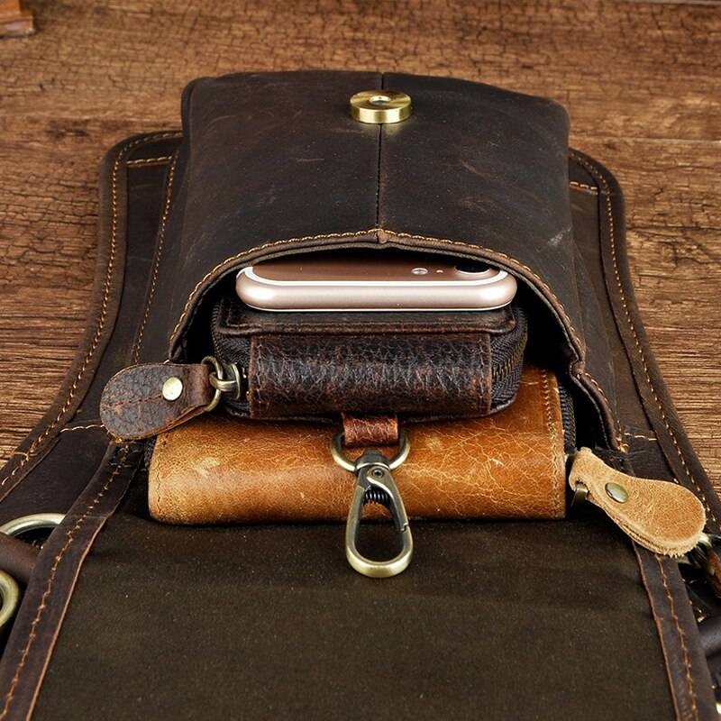 Norbinus Motorcycle Men Waist Bag Belt Fanny Packs Genuine Leather Thigh Drop Leg Bag Male Shoulder Messenger Bag Hip Hook Pouch