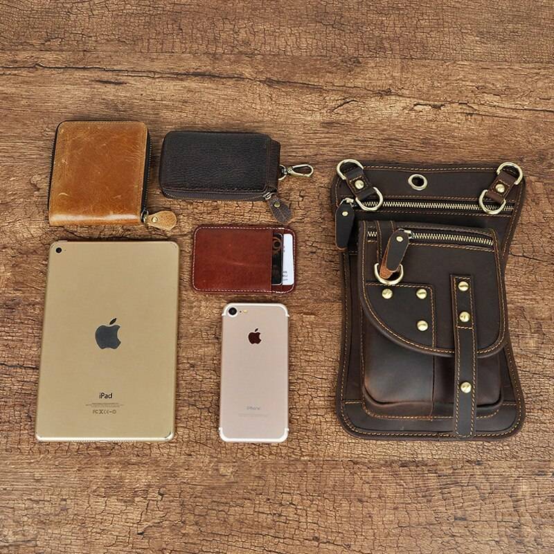 Norbinus Motorcycle Men Waist Bag Belt Fanny Packs Genuine Leather Thigh Drop Leg Bag Male Shoulder Messenger Bag Hip Hook Pouch