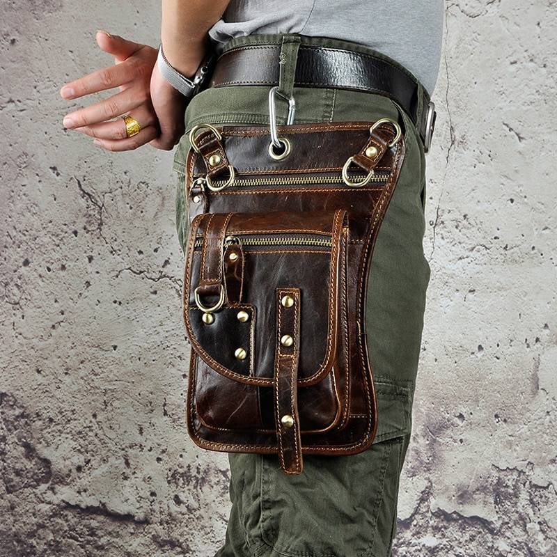 Norbinus Motorcycle Men Waist Bag Belt Fanny Packs Genuine Leather Thigh Drop Leg Bag Male Shoulder Messenger Bag Hip Hook Pouch