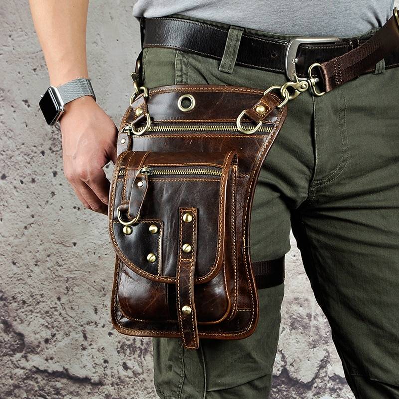 Norbinus Motorcycle Men Waist Bag Belt Fanny Packs Genuine Leather Thigh Drop Leg Bag Male Shoulder Messenger Bag Hip Hook Pouch
