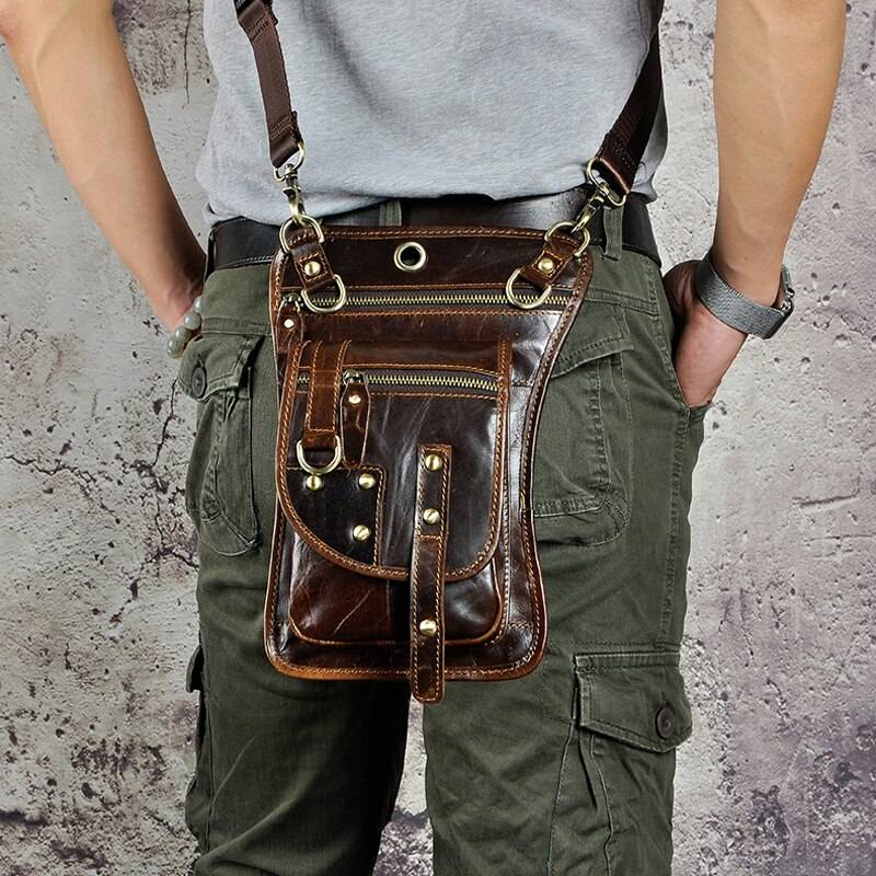 Norbinus Motorcycle Men Waist Bag Belt Fanny Packs Genuine Leather Thigh Drop Leg Bag Male Shoulder Messenger Bag Hip Hook Pouch