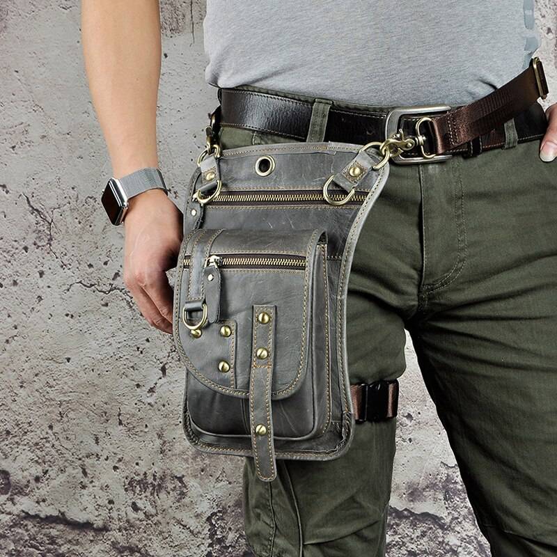 Norbinus Motorcycle Men Waist Bag Belt Fanny Packs Genuine Leather Thigh Drop Leg Bag Male Shoulder Messenger Bag Hip Hook Pouch