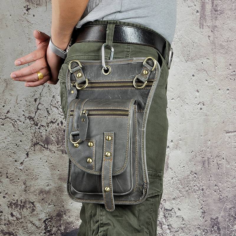 Norbinus Motorcycle Men Waist Bag Belt Fanny Packs Genuine Leather Thigh Drop Leg Bag Male Shoulder Messenger Bag Hip Hook Pouch