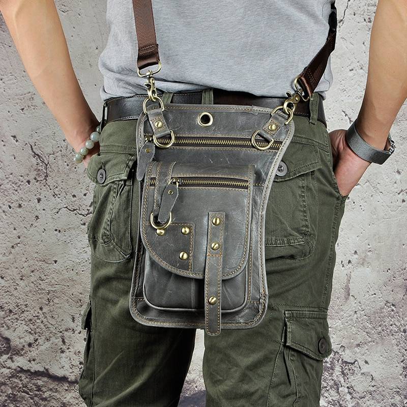 Norbinus Motorcycle Men Waist Bag Belt Fanny Packs Genuine Leather Thigh Drop Leg Bag Male Shoulder Messenger Bag Hip Hook Pouch