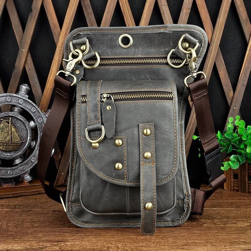 Norbinus Motorcycle Men Waist Bag Belt Fanny Packs Genuine Leather Thigh Drop Leg Bag Male Shoulder Messenger Bag Hip Hook Pouch