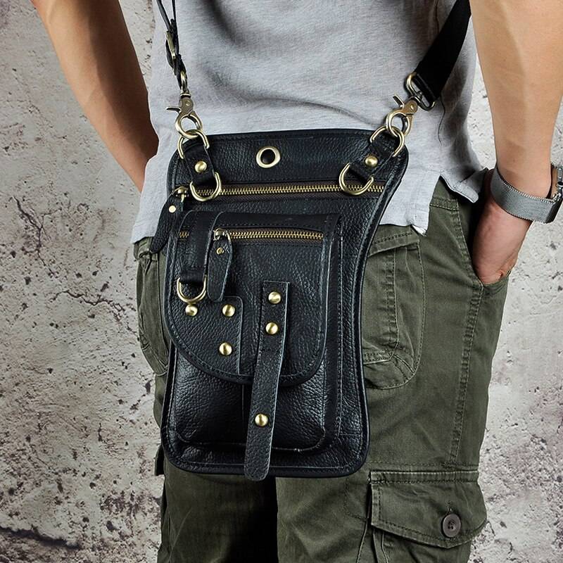 Norbinus Motorcycle Men Waist Bag Belt Fanny Packs Genuine Leather Thigh Drop Leg Bag Male Shoulder Messenger Bag Hip Hook Pouch