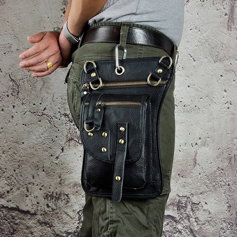 Norbinus Motorcycle Men Waist Bag Belt Fanny Packs Genuine Leather Thigh Drop Leg Bag Male Shoulder Messenger Bag Hip Hook Pouch