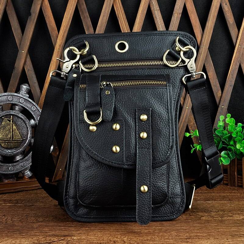 Norbinus Motorcycle Men Waist Bag Belt Fanny Packs Genuine Leather Thigh Drop Leg Bag Male Shoulder Messenger Bag Hip Hook Pouch