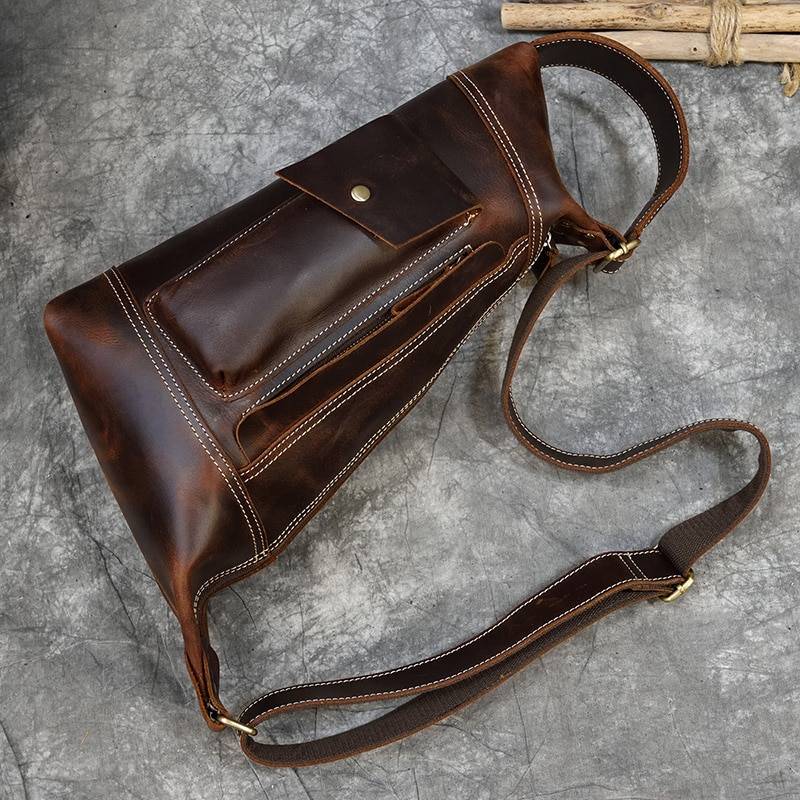 MAHEU Featured Men's Genuine Leather Backpack Crazy Horse Leather Daypack Travel Bag Male Laptop Bagpack Unique Bagpack For Man