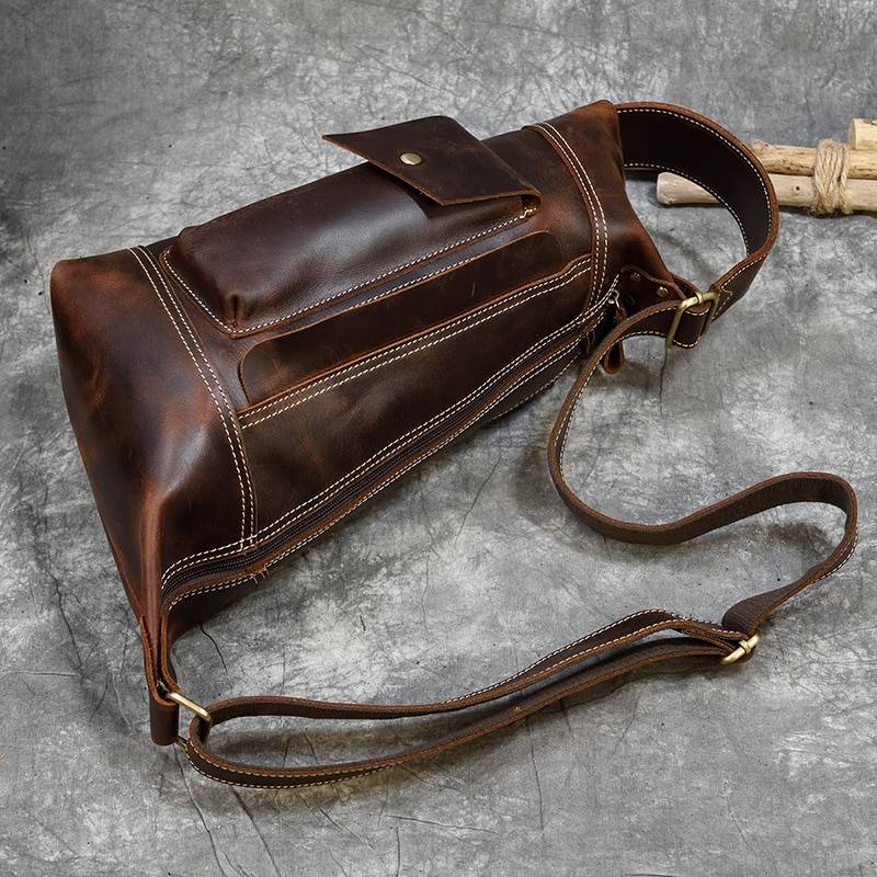 MAHEU Featured Men's Genuine Leather Backpack Crazy Horse Leather Daypack Travel Bag Male Laptop Bagpack Unique Bagpack For Man