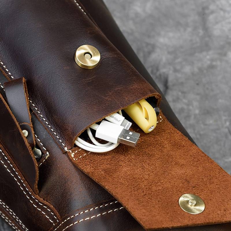 MAHEU Featured Men's Genuine Leather Backpack Crazy Horse Leather Daypack Travel Bag Male Laptop Bagpack Unique Bagpack For Man