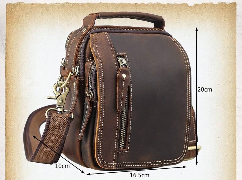 MAHEU Super Quality Men's Mini Shoulder Bag Genuine Leather Phone Pouch On Belt Small Crossbody Bag With Handle Outdoor Bag