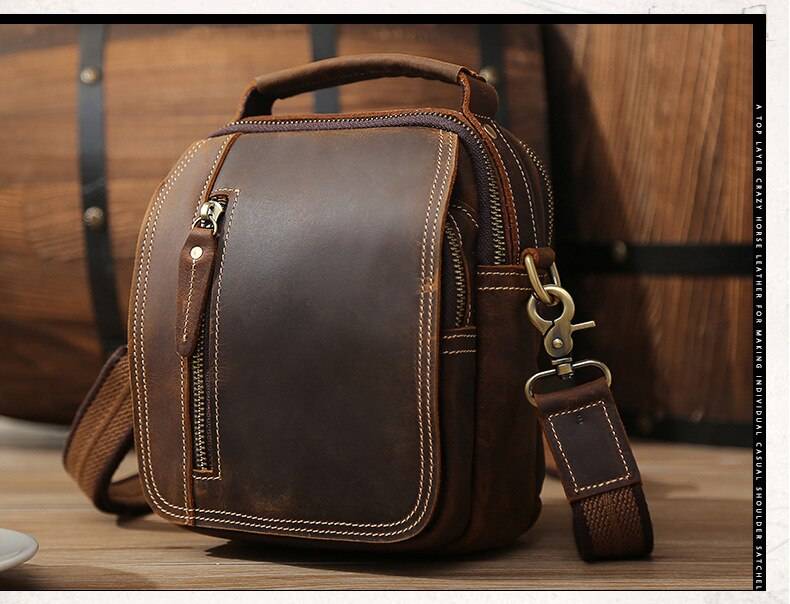 MAHEU Super Quality Men's Mini Shoulder Bag Genuine Leather Phone Pouch On Belt Small Crossbody Bag With Handle Outdoor Bag