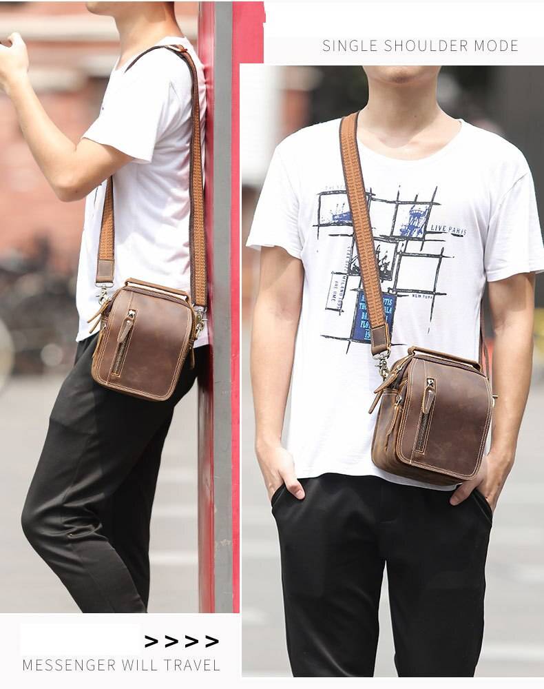 MAHEU Super Quality Men's Mini Shoulder Bag Genuine Leather Phone Pouch On Belt Small Crossbody Bag With Handle Outdoor Bag