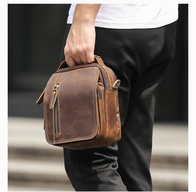 MAHEU Super Quality Men's Mini Shoulder Bag Genuine Leather Phone Pouch On Belt Small Crossbody Bag With Handle Outdoor Bag