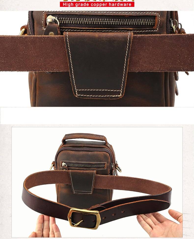 MAHEU Super Quality Men's Mini Shoulder Bag Genuine Leather Phone Pouch On Belt Small Crossbody Bag With Handle Outdoor Bag