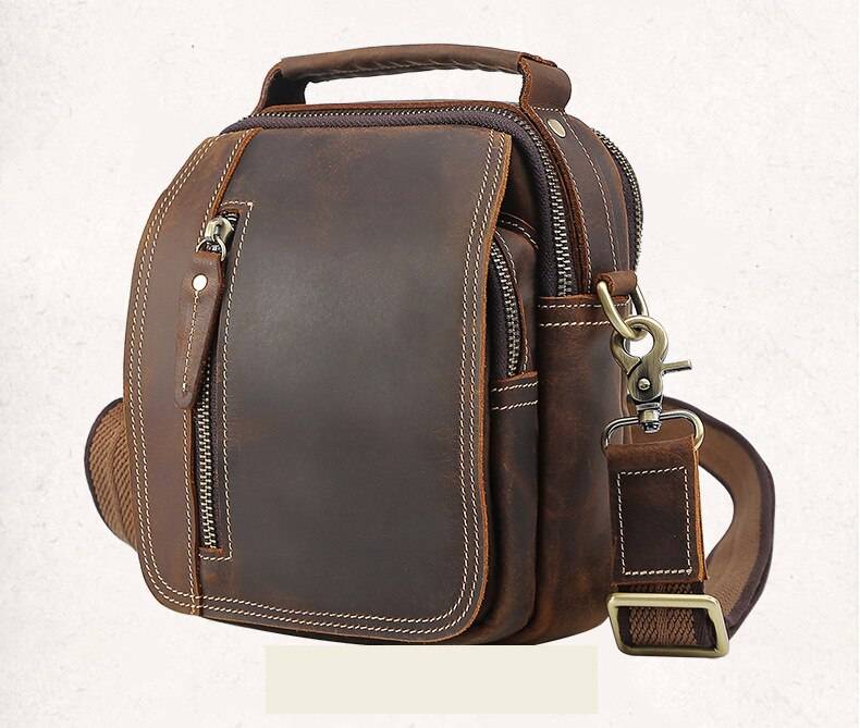 MAHEU Super Quality Men's Mini Shoulder Bag Genuine Leather Phone Pouch On Belt Small Crossbody Bag With Handle Outdoor Bag