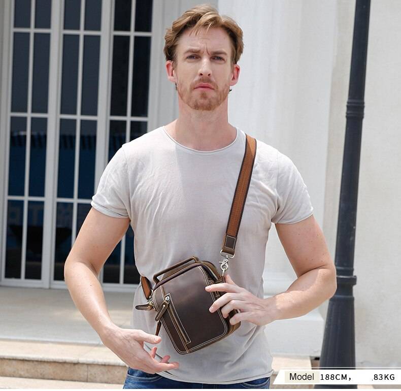 MAHEU Super Quality Men's Mini Shoulder Bag Genuine Leather Phone Pouch On Belt Small Crossbody Bag With Handle Outdoor Bag