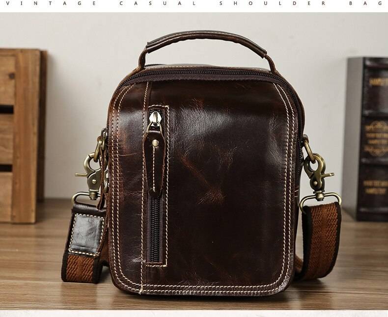 MAHEU Super Quality Men's Mini Shoulder Bag Genuine Leather Phone Pouch On Belt Small Crossbody Bag With Handle Outdoor Bag