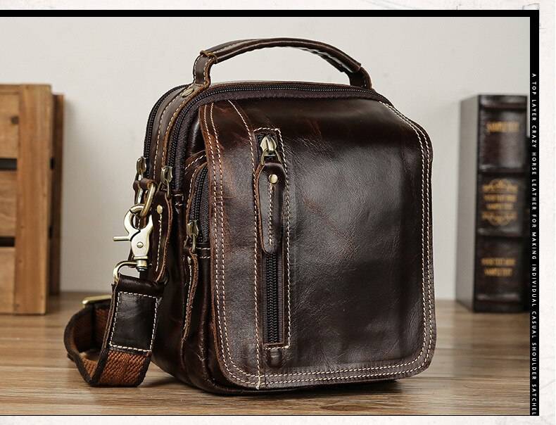 MAHEU Super Quality Men's Mini Shoulder Bag Genuine Leather Phone Pouch On Belt Small Crossbody Bag With Handle Outdoor Bag