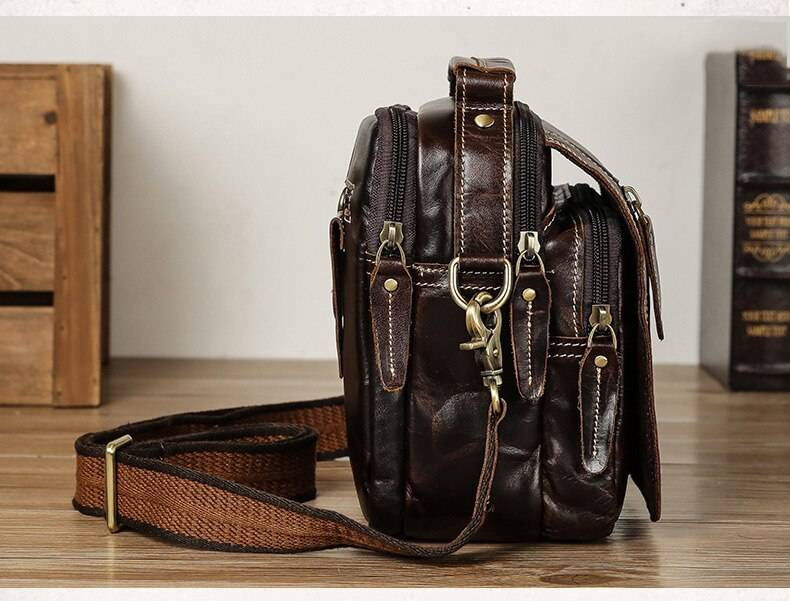 MAHEU Super Quality Men's Mini Shoulder Bag Genuine Leather Phone Pouch On Belt Small Crossbody Bag With Handle Outdoor Bag