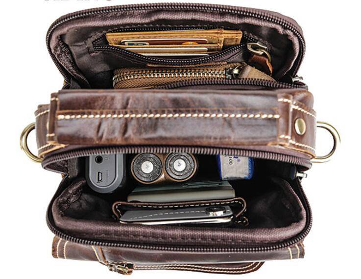 MAHEU Super Quality Men's Mini Shoulder Bag Genuine Leather Phone Pouch On Belt Small Crossbody Bag With Handle Outdoor Bag