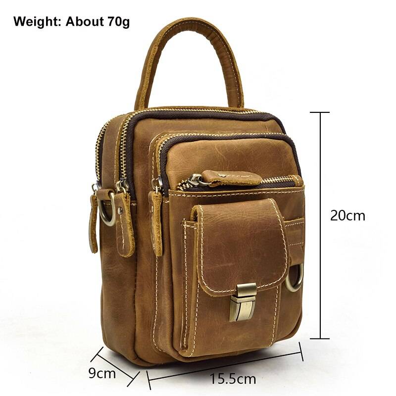 MAHEU Super Quality Men's Mini Shoulder Bag Genuine Leather Phone Pouch On Belt Small Crossbody Bag With Handle Outdoor Bag