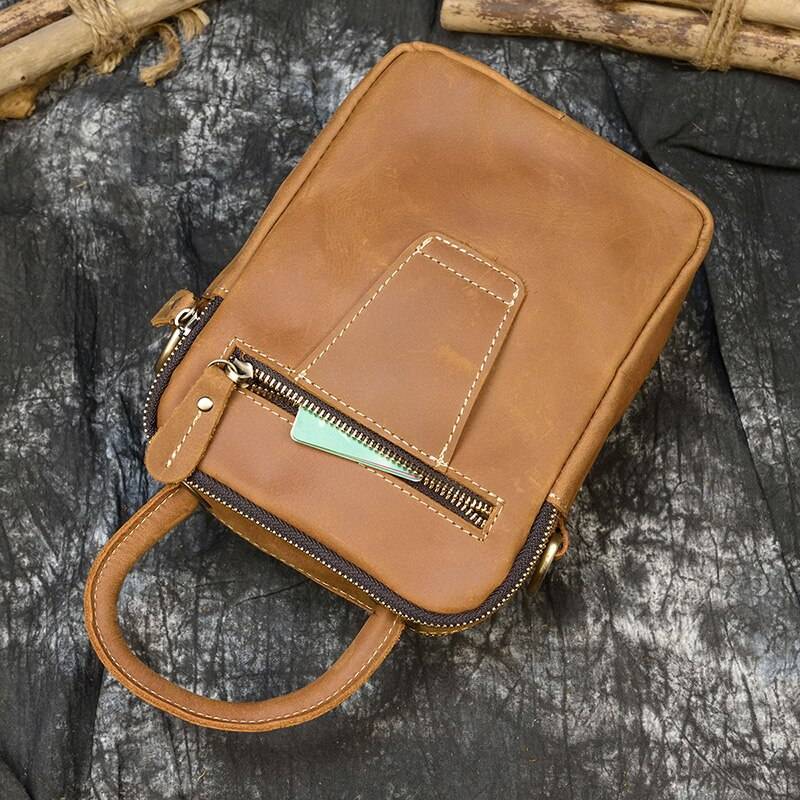 MAHEU Super Quality Men's Mini Shoulder Bag Genuine Leather Phone Pouch On Belt Small Crossbody Bag With Handle Outdoor Bag