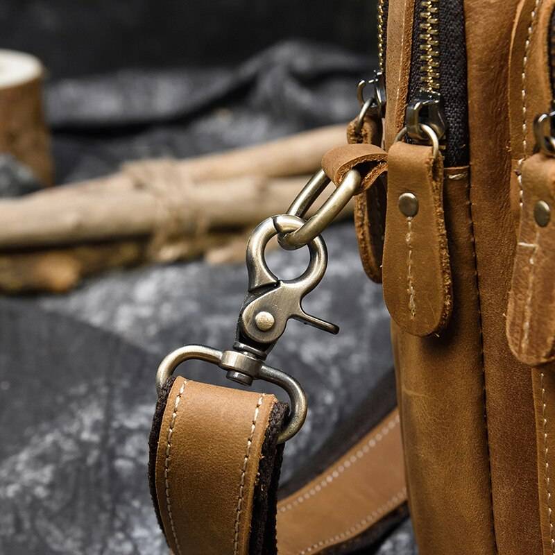 MAHEU Super Quality Men's Mini Shoulder Bag Genuine Leather Phone Pouch On Belt Small Crossbody Bag With Handle Outdoor Bag