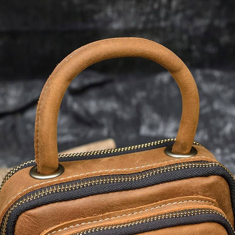 MAHEU Super Quality Men's Mini Shoulder Bag Genuine Leather Phone Pouch On Belt Small Crossbody Bag With Handle Outdoor Bag