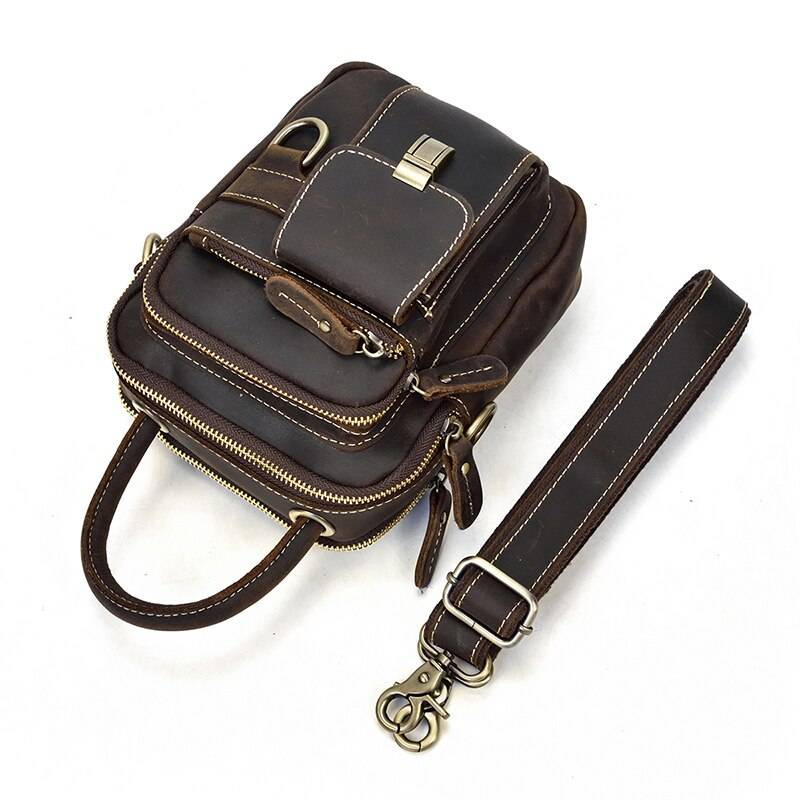MAHEU Super Quality Men's Mini Shoulder Bag Genuine Leather Phone Pouch On Belt Small Crossbody Bag With Handle Outdoor Bag