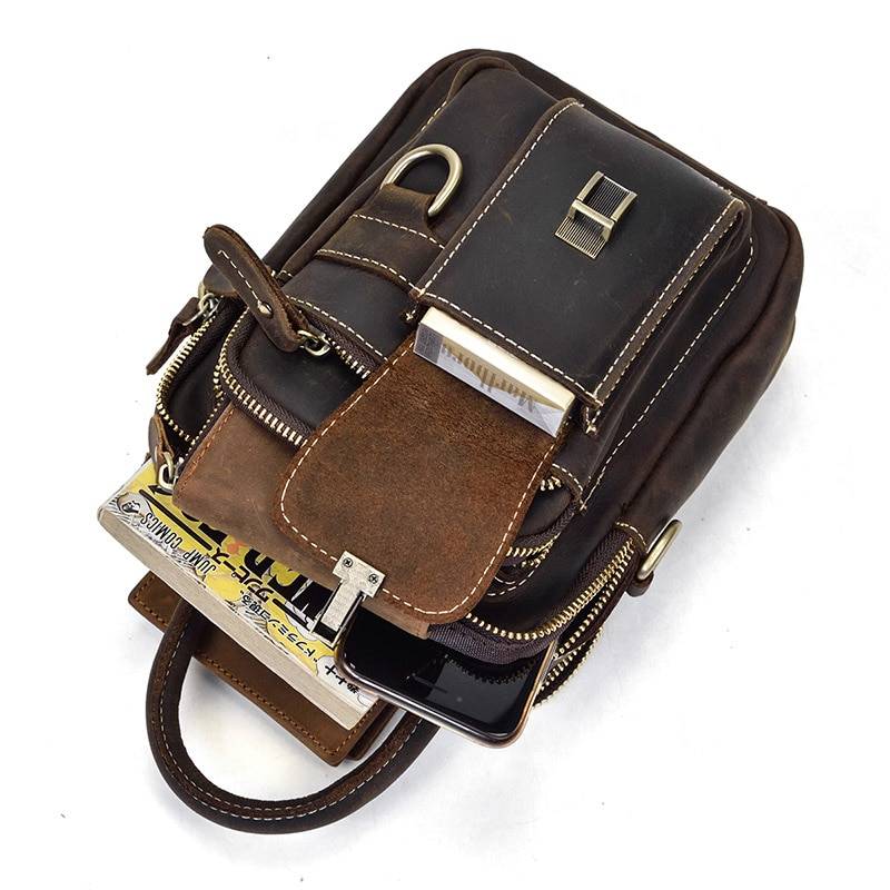 MAHEU Super Quality Men's Mini Shoulder Bag Genuine Leather Phone Pouch On Belt Small Crossbody Bag With Handle Outdoor Bag