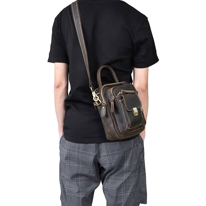 MAHEU Super Quality Men's Mini Shoulder Bag Genuine Leather Phone Pouch On Belt Small Crossbody Bag With Handle Outdoor Bag