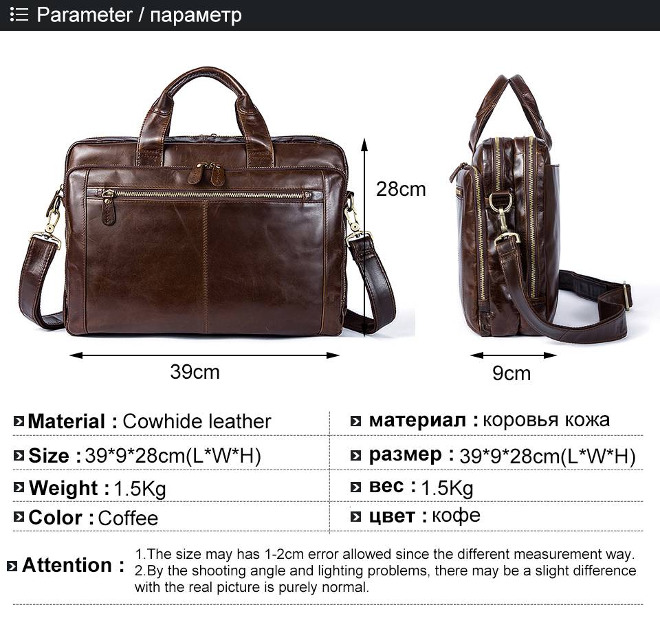 WESTAL Men's Briefcase Men's Leather Bag Men Genuine Leather Zip Messenger Bag Man Leather Laptop Bag for Men Computer Bags 9207