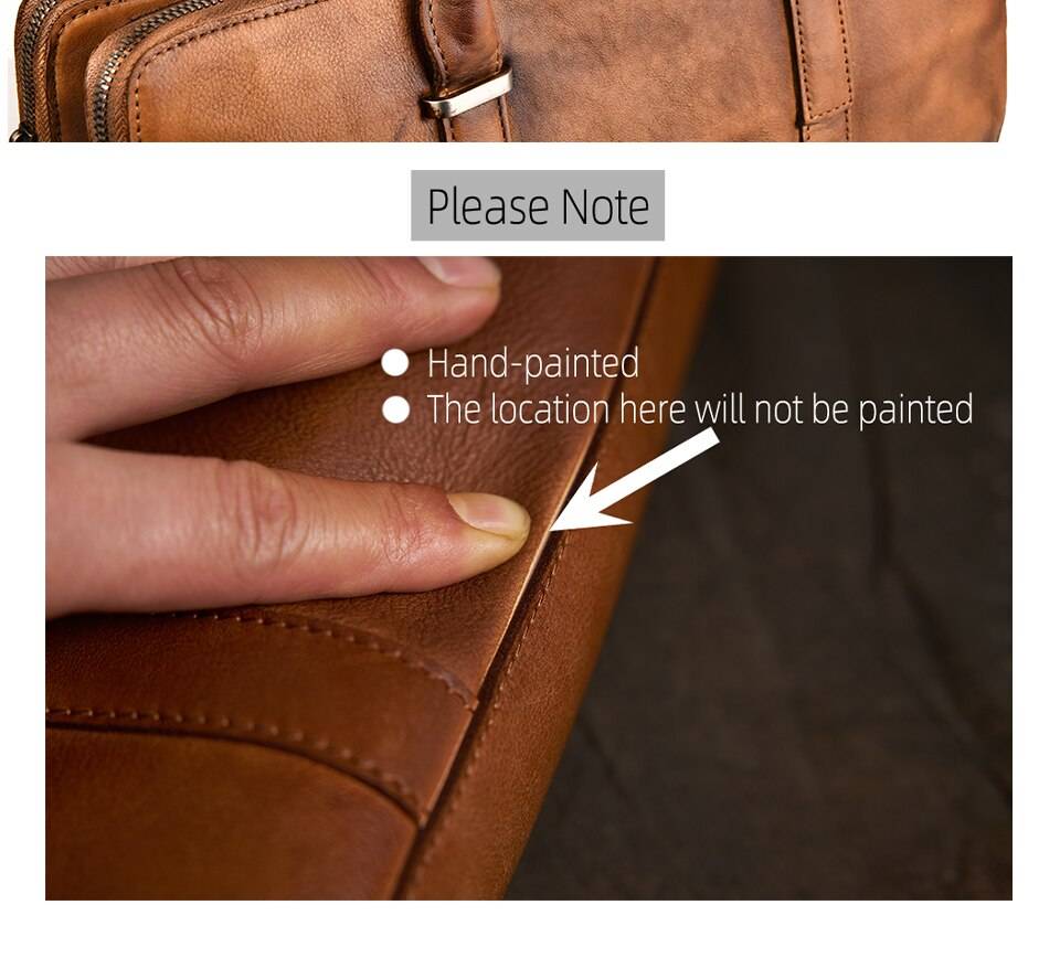 ZRCX Vintage Briefcase Men Shoulder Handmade 100% Genuine Leather Bag Brown Laptop Business Bags Handbags Casual High Quality