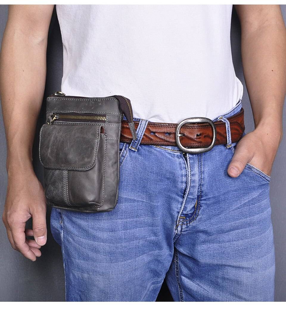 Original Leather Male Casual Design Mini Shoulder Messenger Crossbody bag Fashion Belt Waist bag Travel Small Pouch Men 611-18