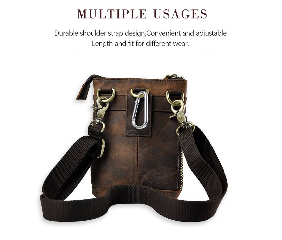 Original Leather Male Casual Design Mini Shoulder Messenger Crossbody bag Fashion Belt Waist bag Travel Small Pouch Men 611-18