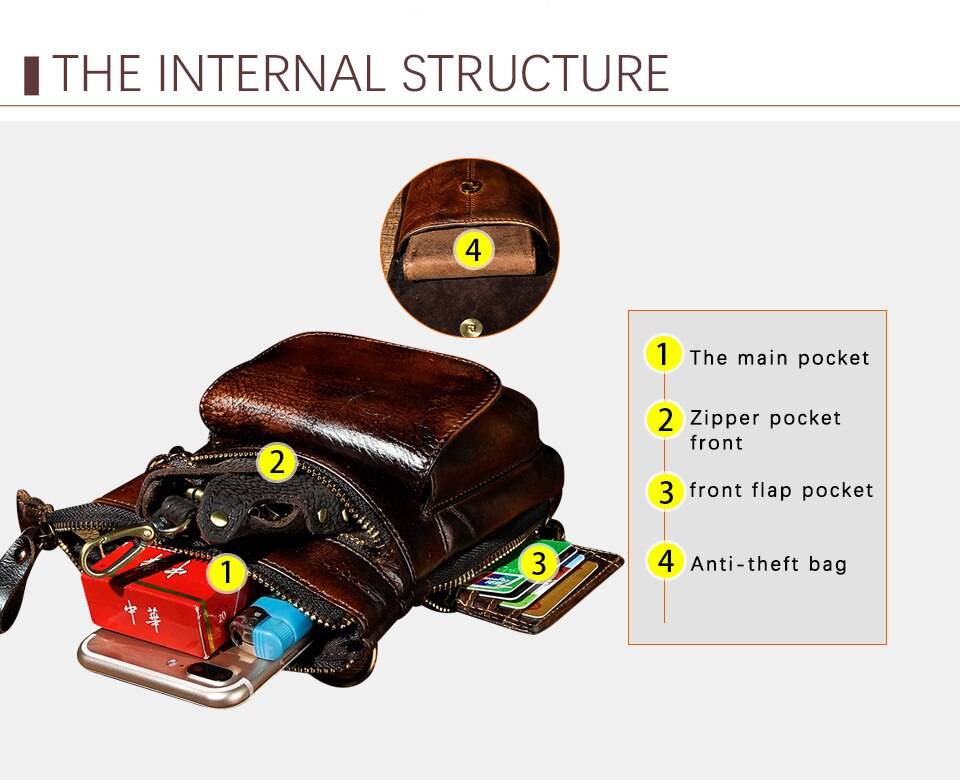 Original Leather Male Casual Design Mini Shoulder Messenger Crossbody bag Fashion Belt Waist bag Travel Small Pouch Men 611-18