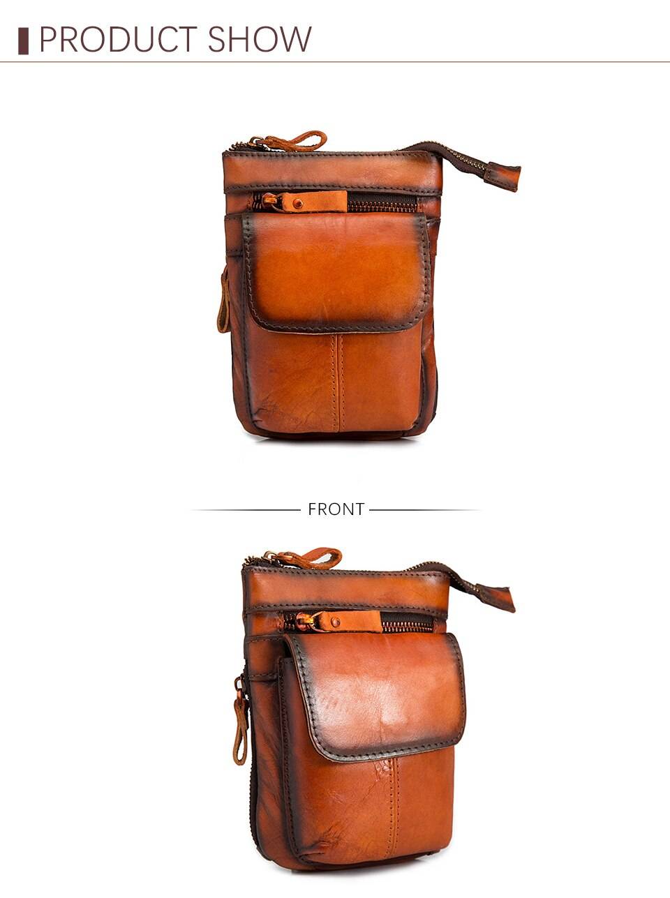 Original Leather Male Casual Design Mini Shoulder Messenger Crossbody bag Fashion Belt Waist bag Travel Small Pouch Men 611-18