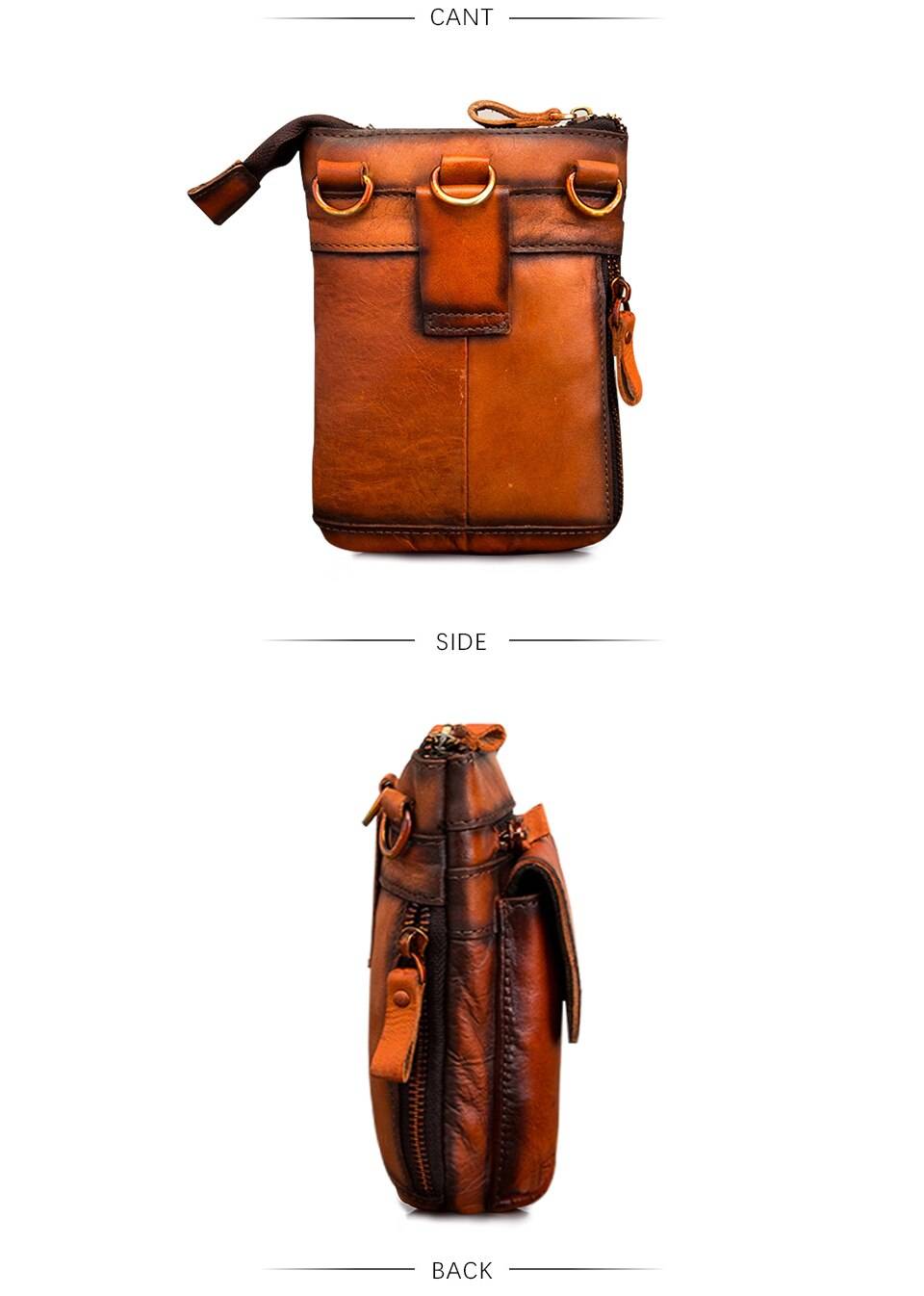 Original Leather Male Casual Design Mini Shoulder Messenger Crossbody bag Fashion Belt Waist bag Travel Small Pouch Men 611-18