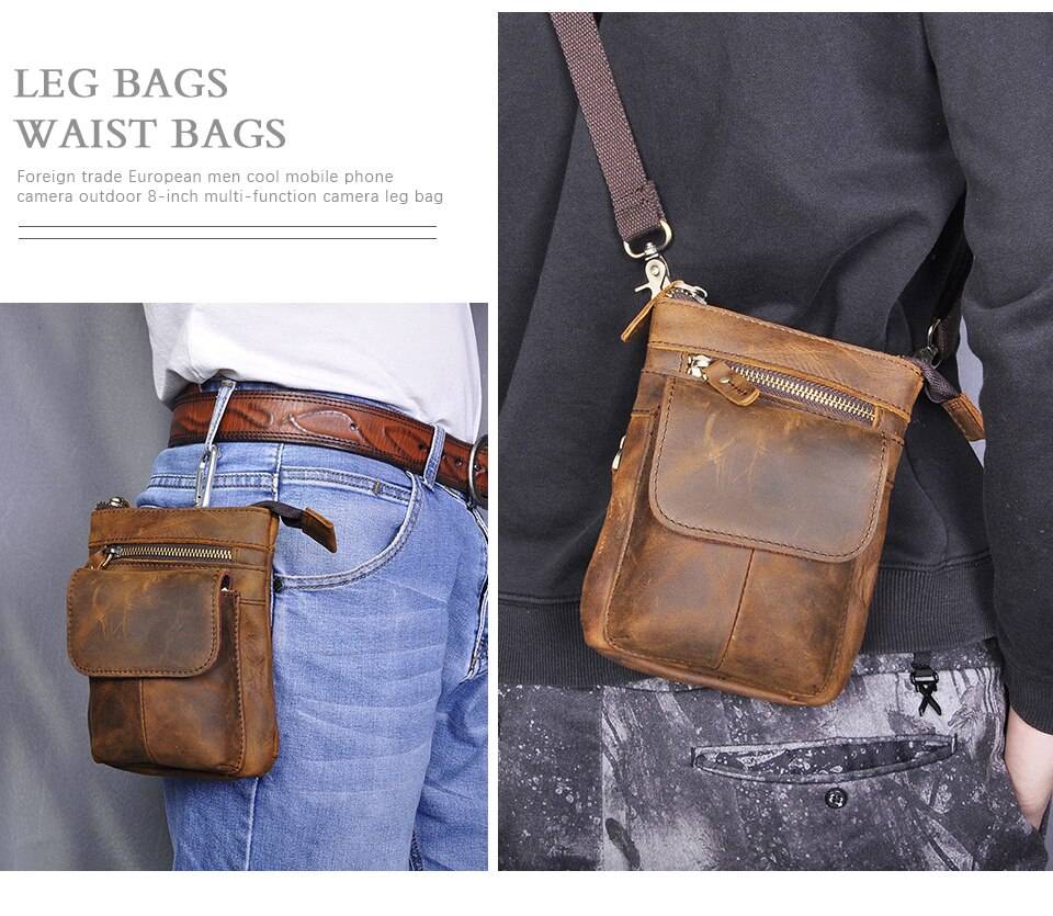 Original Leather Male Casual Design Mini Shoulder Messenger Crossbody bag Fashion Belt Waist bag Travel Small Pouch Men 611-18