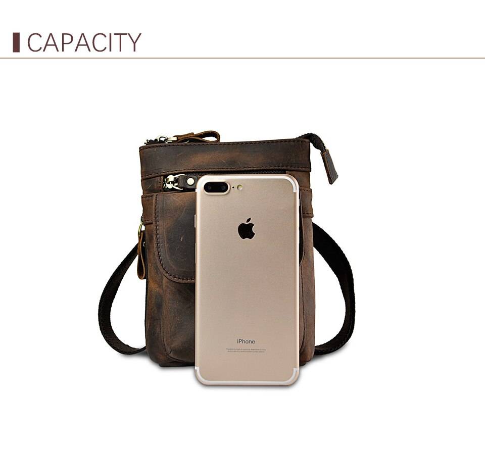 Original Leather Male Casual Design Mini Shoulder Messenger Crossbody bag Fashion Belt Waist bag Travel Small Pouch Men 611-18